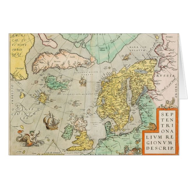 Vintage Map with Sailing Ships, Cards (Front Horizontal)