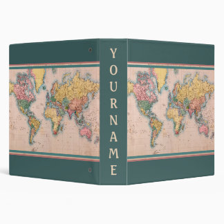 Vintage Map World Atlas Travel Lover's 3 Ring Bind Binder
