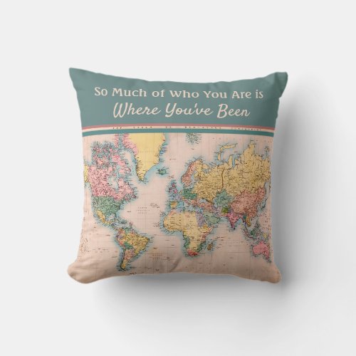 Vintage Map World Atlas Travel Lovers Throw Pillow