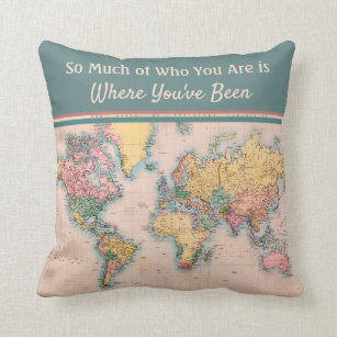 Vintage Map World Atlas Travel Lover's Throw Pillow
