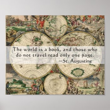 Vintage Map World Is A Book Travel Quote Poster by angela65 at Zazzle