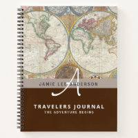 Vintage Map World Travellers Journal Monogrammed