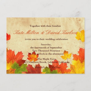 Vintage Maple Leaves Fall Colors Wedding Invitation