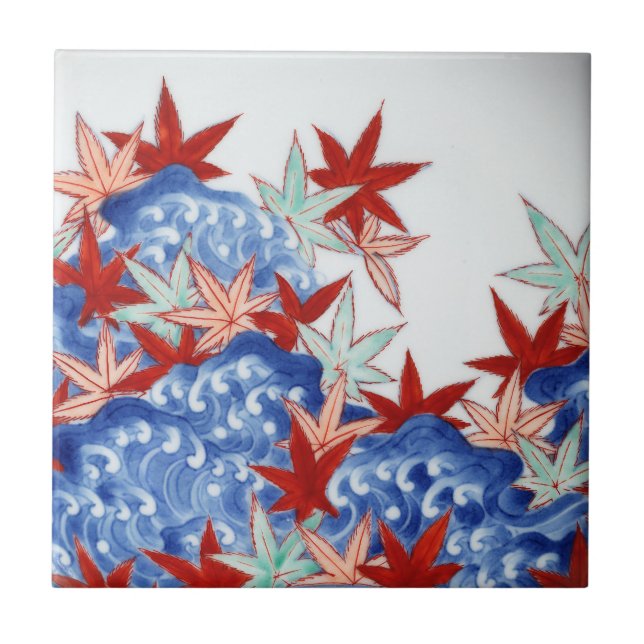Vintage Maple Leaves in Waves  Ceramic Tile (Front)
