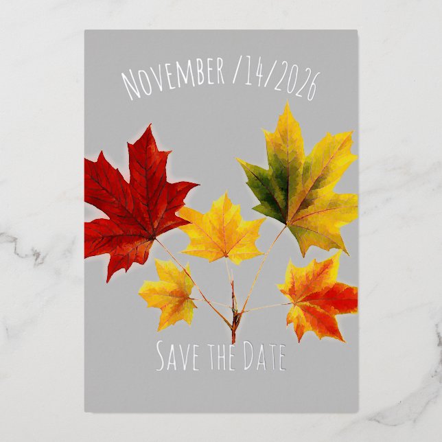 Vintage Maple Leaves  save the date Foil Invitation (Front)