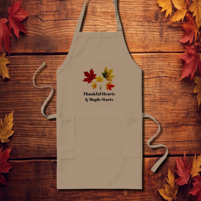 vintage maple leaves - Thankful   Khaki Long Apron (Creator Uploaded)