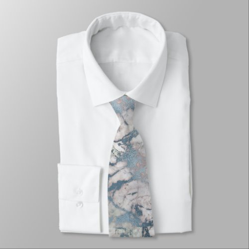 VINTAGE MARBLE BLUE WHITE ABSTRACT TIE