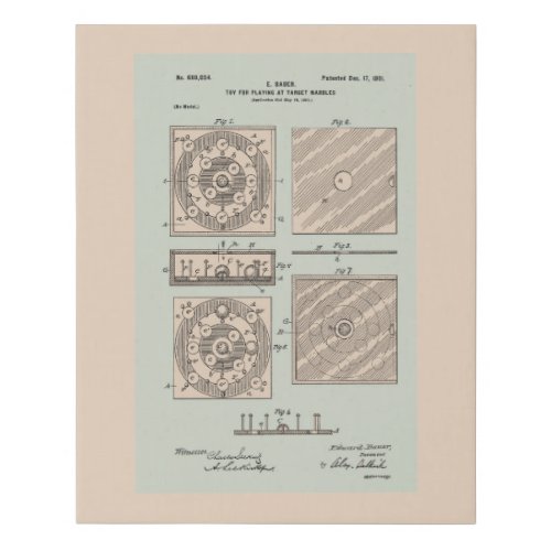 Vintage Marble Game Patent Faux Canvas Print