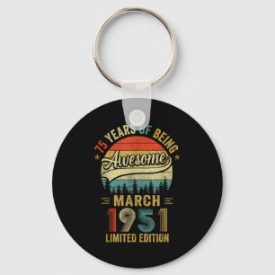 Vintage March 1951 Old 75th Birthday Men Women  Keychain
