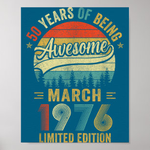 Vintage March 1976 Old 50th Birthday Men Women Poster
