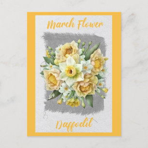 Vintage March Flower Daffodil Floral Postcard
