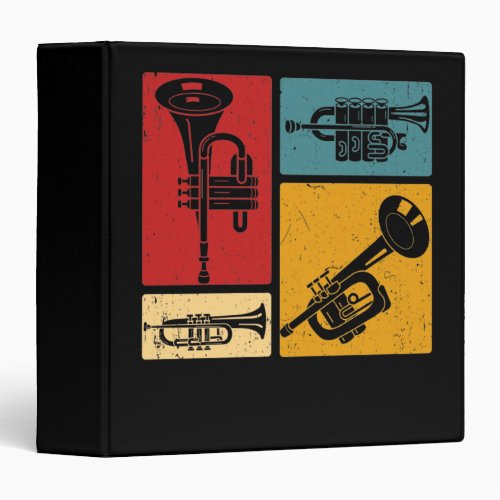 Vintage Marching Band Trumpet Player Retro Design 3 Ring Binder