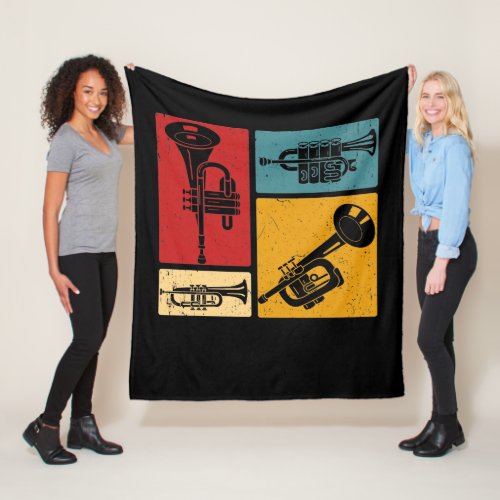 Vintage Marching Band Trumpet Player Retro Design Fleece Blanket
