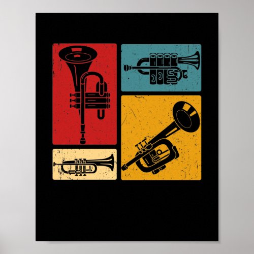 Vintage Marching Band Trumpet Player Retro Design Poster