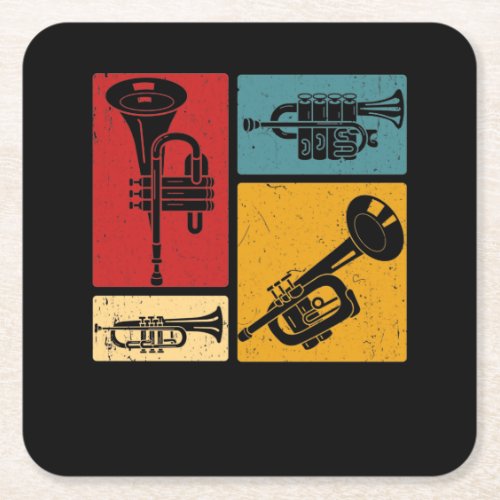Vintage Marching Band Trumpet Player Retro Design Square Paper Coaster
