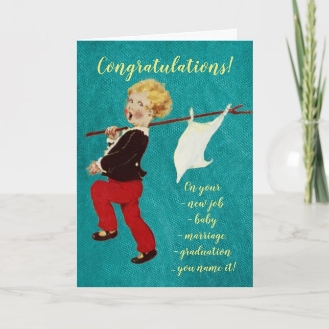 Vintage marching child congratulations card (Front)