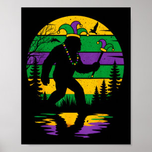 Vintage Mardi Gras Bigfoot Sasquatch Funny Boy Men Poster