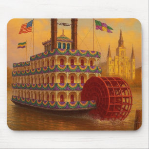 Vintage Mardi Gras Paddlewheel steamboat Mouse Pad