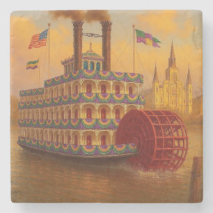Vintage Mardi Gras Paddlewheel steamboat  Stone Coaster