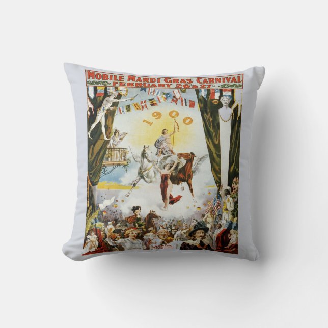Vintage Mardi Gras Poster Throw Pillow (Front)