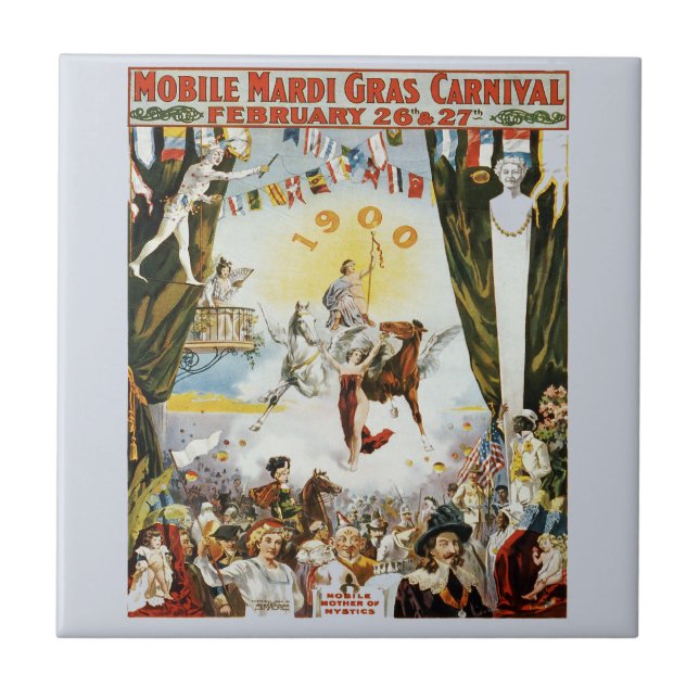 Vintage Mardi Gras Poster Tile (Front)
