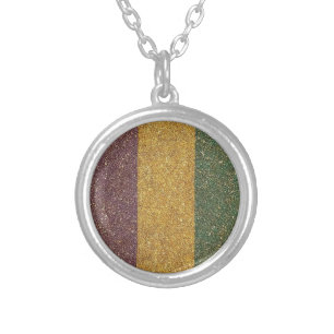 Vintage Mardi Gras striped Silver Plated Necklace