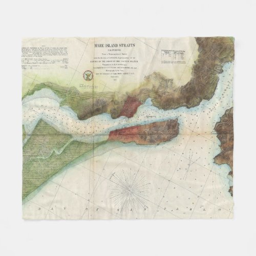 Vintage Mare Island Strait and Vallejo Map 1857 Fleece Blanket