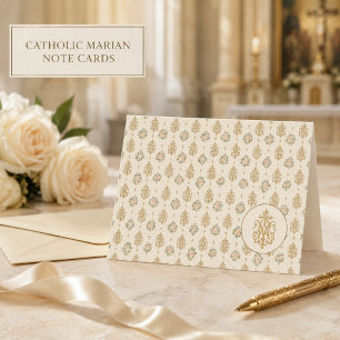 Vintage Marian Monogram Roses Catholic Wedding Thank You Card