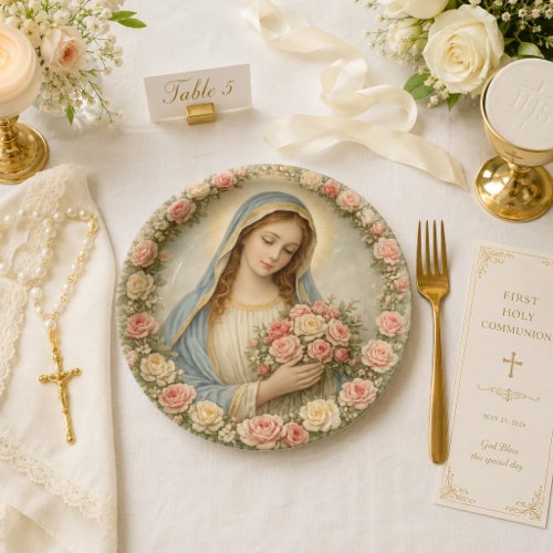 Vintage Marian Roses Catholic Paper Plates