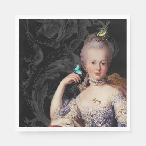 Vintage Marie Antoinette black with lock and key  Napkins
