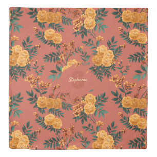 Vintage Marigold Calendula Floral Pattern Duvet Cover