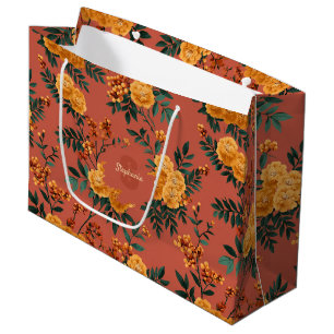 Vintage Marigold Calendula Floral Pattern Large Gift Bag