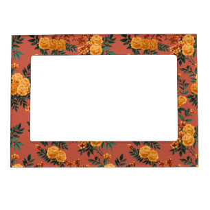 Vintage Marigold Calendula Floral Pattern Magnetic Frame