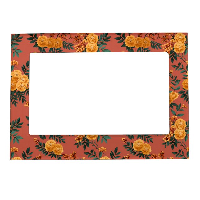 Vintage Marigold Calendula Floral Pattern Magnetic Frame (Front)