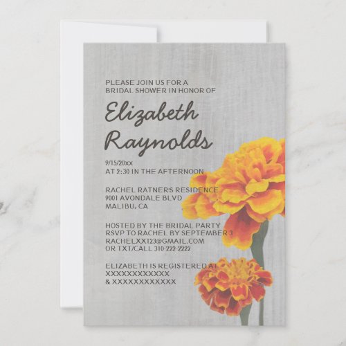Vintage Marigolds Bridal Shower Invitations
