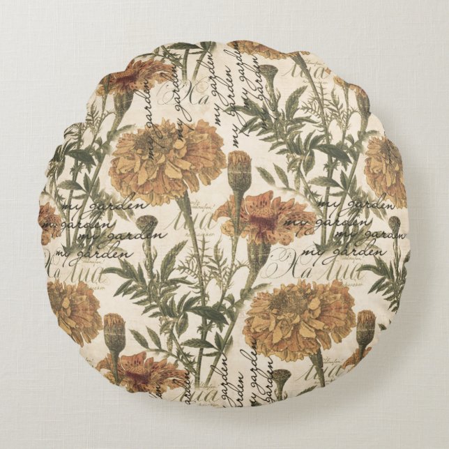 Vintage marigolds Cotton Round Throw Pillow (16") (Front)
