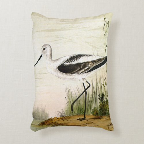 Vintage Marine Life Shorebirds Avocet Birds Decorative Pillow