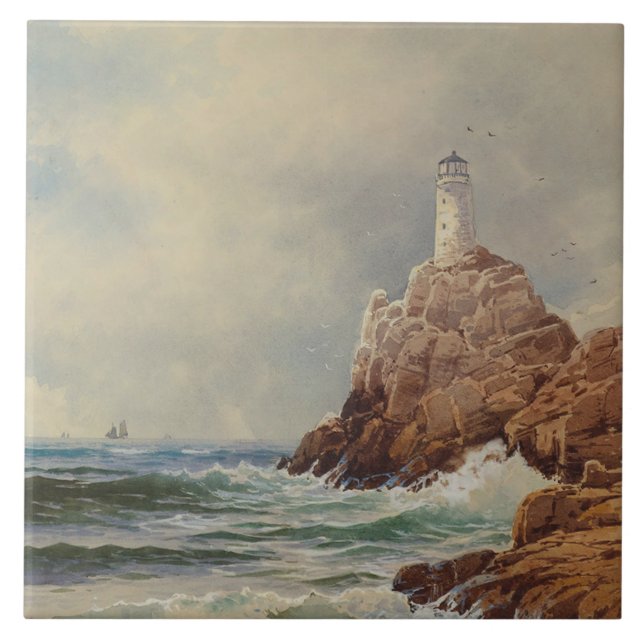 Vintage Marine Lighthouse Alfred Thompson Bricher Ceramic Tile (Front)