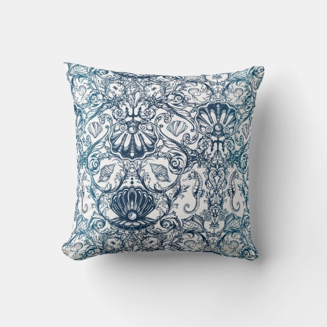 Vintage Marine Pattern Throw Pillow (Front)