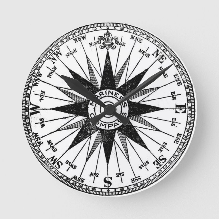 Vintage Mariner's Compass Rose medium clock Zazzle