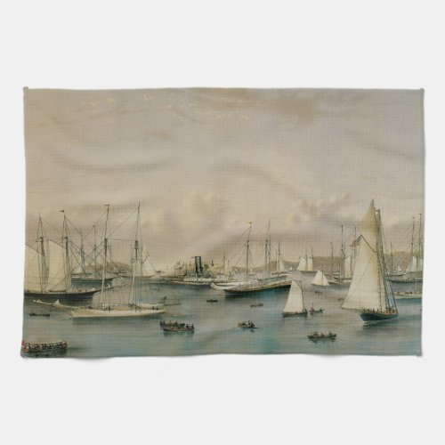 Vintage Maritime Yacht Squadron at Newport Harbor Kitchen Towel