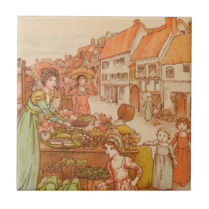 Vintage Market Day Grocery Produce Food Stall Ceramic Tile