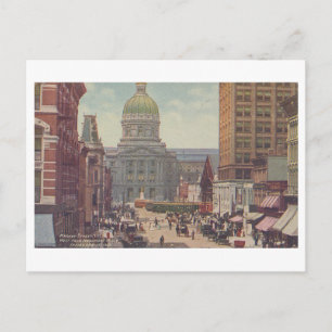 Vintage Market Street Scene, Indianapolis, Indiana Postcard