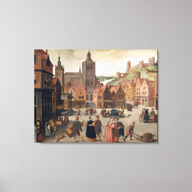 Vintage Marketplace Oil Painting Canvas Print (Front)