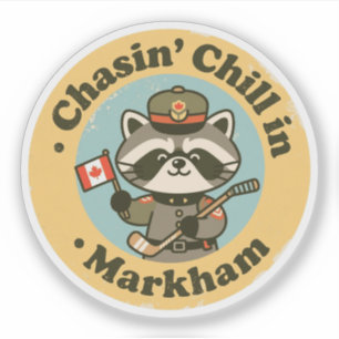Vintage Markham Ontario Raccoon & Hockey Sticker