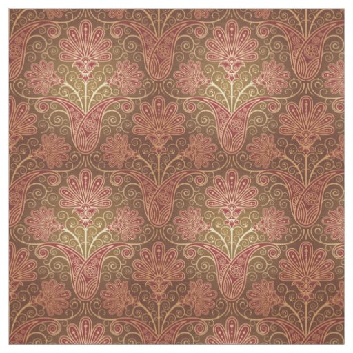 Vintage Maroon  and Brown Floral Pattern Fabric