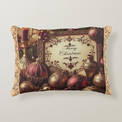 Vintage Maroon and Gold Christmas Accent Pillow