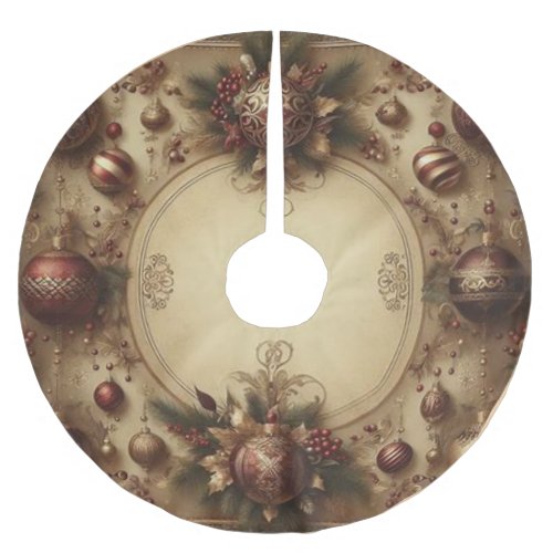 Vintage Maroon and Gold Christmas  Brushed Polyester Tree Skirt