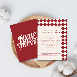 Vintage Maroon & Cream Checkerboard Retro Wedding Thank You Card