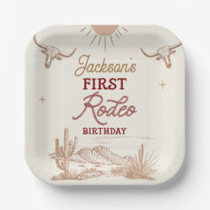 Vintage Maroon Desert First Rodeo 1st Birthday  Paper Plates